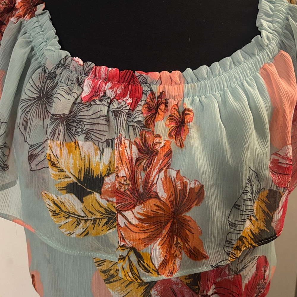 Express Floral Dress - Mint Green and Coral - Picture 3 of 8